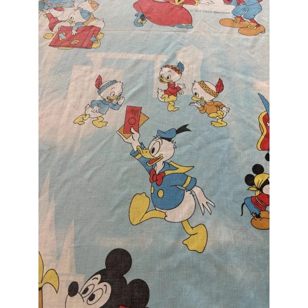 Vintage Disney Twin Fitted Sheet Mickey Donald Pluto Frontierland 1980s